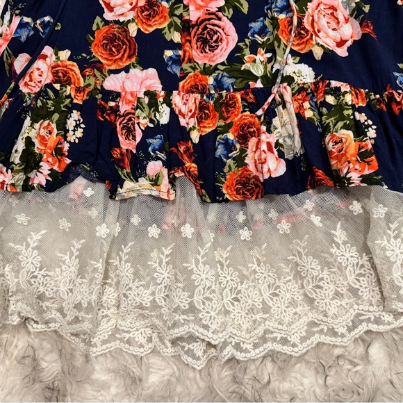 Umgee Blue Tie Front Ruffled Lace Blouse - Picture 5 of 6